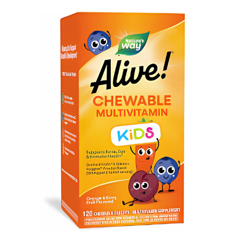 Nature's Way Alive! Children's Daily Chewable Multivitamin, Supports Bone, Eye, and Immune Health*, Orange & Berry Fruit Flavored, Gluten Free, 120 Chewable Tablets (Packaging May Vary)